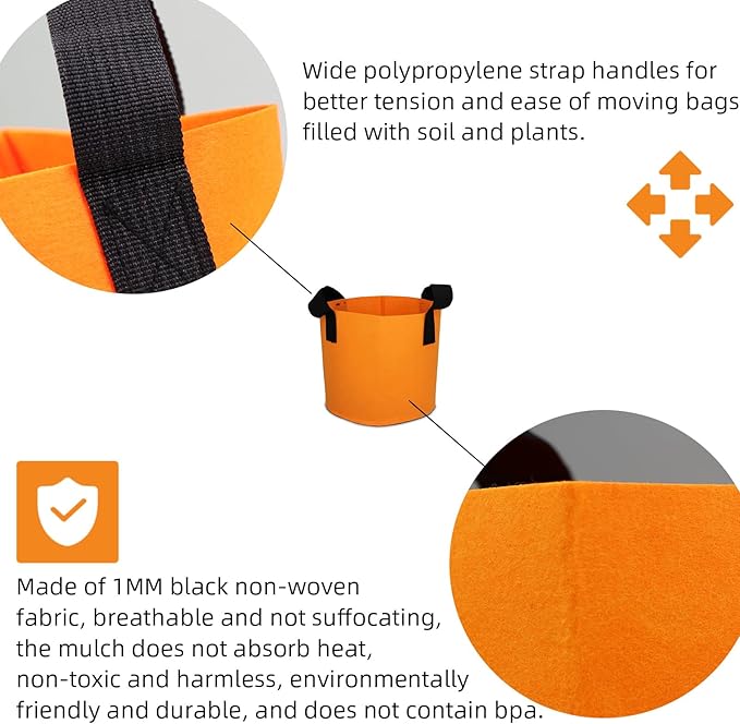 Grow Bags,Growing Pot Bags Garden Grow Bag Indoor Outdoor Fabric Aeration Plant Pot Container Flower Vegetable Pouch (Light Orange,5 Gallon)