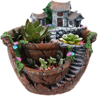 goldblue Fairy Garden Planter Plants Pot Tiny Creative Flowers Succulent Plants Fairy House Pot Holders Hanging Garden Design with Sweet House (Orange)