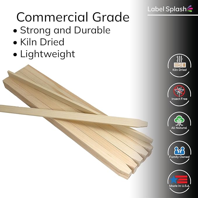 25 Pack 17.5" Wood Stakes for Garden Marking Survey Grading Paint Stirring Stick Model Building Landscaping Plant Support and Crafts 17.5 Inch Made in The USA by LABELSPLASH