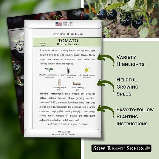 Sow Right Seeds - Black Beauty Tomato Seeds for Planting - Non-GMO Heirloom Packet with Instructions to Plant an Outdoor Home Vegetable Garden - Rare Deep Purple Slicing Variety - Sweet Flavor (1)