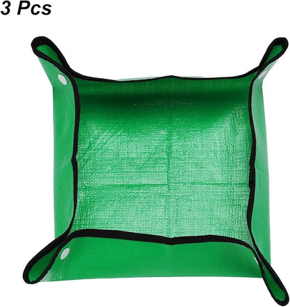 HARFINGTON 3pcs Repotting Mat 13" x 13" PE Cloth Waterproof Plant Repotting Mat Foldable Portable Gardening Potting Tray with Plastic Buckle for Indoor Plant Change Soil Watering, Green