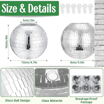 Maxcheck 6 Pcs Disco Ball Planter 4.7 Inch Mirror Disco Ball Wall Hanging Planter Glass Vase Boho Flower Pots Plant Terrariums for Indoor Outdoor Home Decorations (Silver)