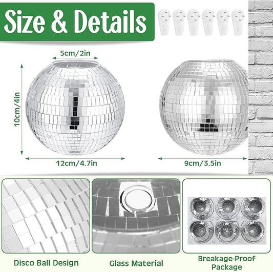 Maxcheck 6 Pcs Disco Ball Planter 4.7 Inch Mirror Disco Ball Wall Hanging Planter Glass Vase Boho Flower Pots Plant Terrariums for Indoor Outdoor Home Decorations (Silver)