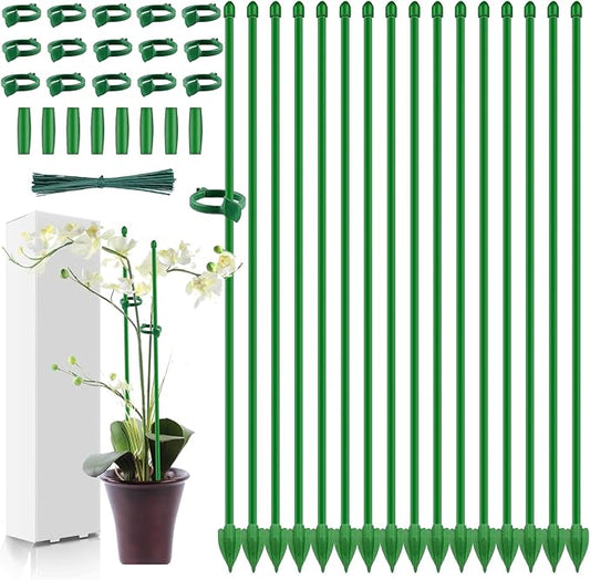 16PCs Plant Stakes for Indoor Plants,17 Inch Plant Support Stakes with Clips, Tall Adjustable Plant Sticks for Indoor Monstera Tomato Orchid Potted Plants Flower Comes with Spearhead End