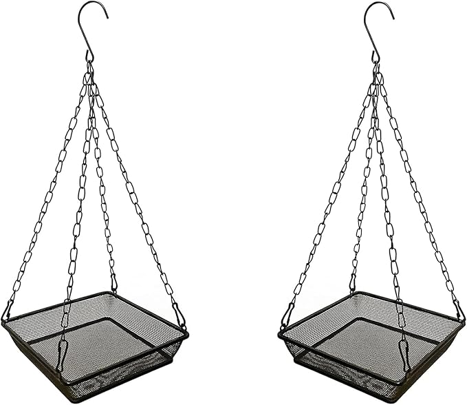 2 Pack Hanging Bird Feeder Tray Platform Metal Mesh Seed Tray for Bird Feeding Outdoor Garden Decoration for Backyard Attracting Wildbirds