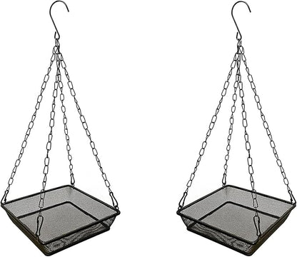 2 Pack Hanging Bird Feeder Tray Platform Metal Mesh Seed Tray for Bird Feeding Outdoor Garden Decoration for Backyard Attracting Wildbirds