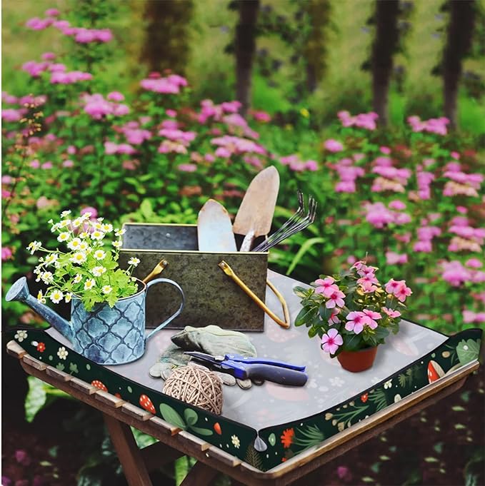 Repotting Mat for Indoor Plant 19.7"x19.7" Flowers Mushrooms Soil Change Mat Waterproof Planting Tray Colorful Mushrooms Foldable Succulent Potting Mat Gardening Gifts for Women Men Plant Lovers