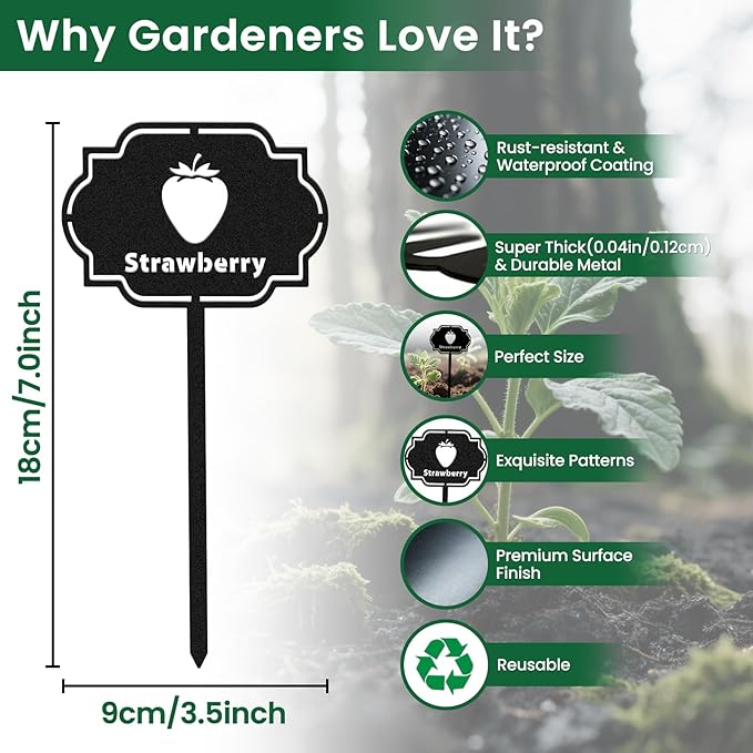 CUTHOLLOW 8PCS Metal Plant Markers Stakes Fruits and Vegetable for Outdoor Indoor, 3.5"x7" Waterproof Cute Garden Plant Labels Signs Tags for Farmhouse Greenhouse Decor - Funny Gardening Gifts