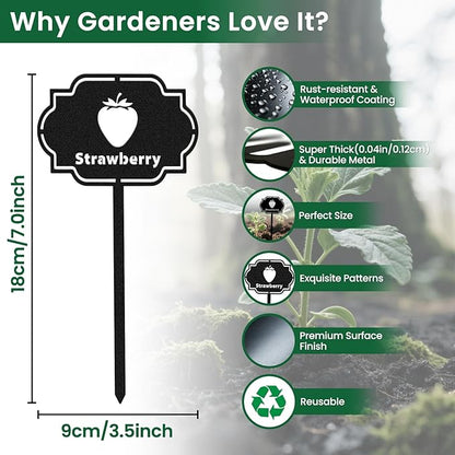 CUTHOLLOW 8PCS Metal Plant Markers Stakes Fruits and Vegetable for Outdoor Indoor, 3.5"x7" Waterproof Cute Garden Plant Labels Signs Tags for Farmhouse Greenhouse Decor - Funny Gardening Gifts
