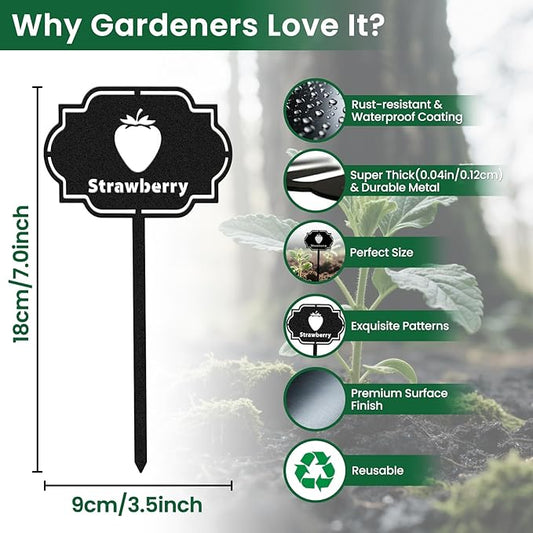 CUTHOLLOW 8PCS Metal Plant Markers Stakes Fruits and Vegetable for Outdoor Indoor, 3.5"x7" Waterproof Cute Garden Plant Labels Signs Tags for Farmhouse Greenhouse Decor - Funny Gardening Gifts