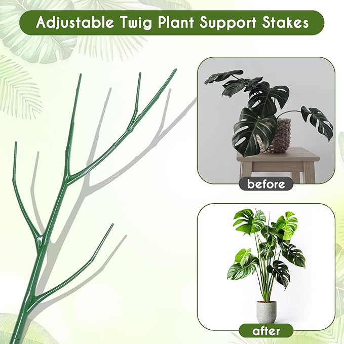 12 Pack 39.37" Stackable Plant Support Stakes Plant Support for Indoor Outdoor Green Twig Plant Sticks with Extension Poles Plastic Branch Trellis for Climbing Potted Flower Monstera
