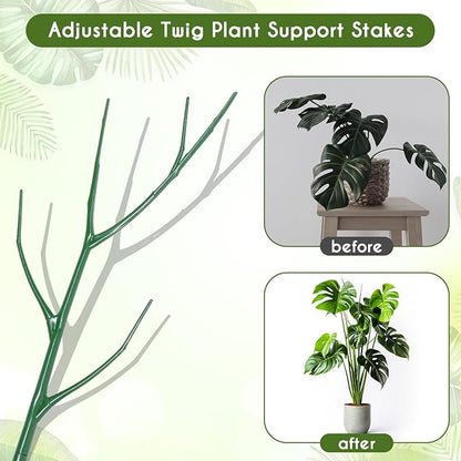 12 Pack 39.37" Stackable Plant Support Stakes Plant Support for Indoor Outdoor Green Twig Plant Sticks with Extension Poles Plastic Branch Trellis for Climbing Potted Flower Monstera