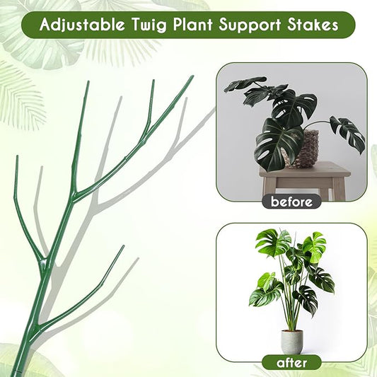 12 Pack 39.37" Stackable Plant Support Stakes Plant Support for Indoor Outdoor Green Twig Plant Sticks with Extension Poles Plastic Branch Trellis for Climbing Potted Flower Monstera