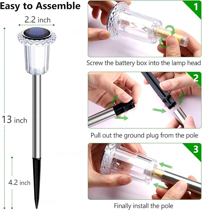DenicMic Solar Lights Outdoor 10 Pack Waterproof 6000K Cold White LED Stainless Steel Stake Outside Lights for Yard Pathway Garden Driveway Walkway Landscape Path Lighting