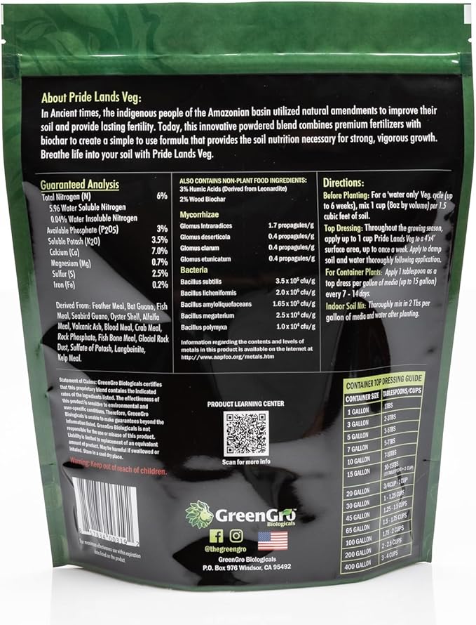 GreenGro Pride Lands Veg Premium Organic Dry Top Dress Fertilizer for The Vegetative Cycle, Bigger Buds and Healthier Plants with Our Complete Veg Food, Easy to Use and All Natural, 5 lb