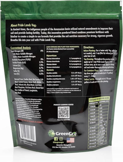 GreenGro Pride Lands Veg Premium Organic Dry Top Dress Fertilizer for The Vegetative Cycle, Bigger Buds and Healthier Plants with Our Complete Veg Food, Easy to Use and All Natural, 5 lb