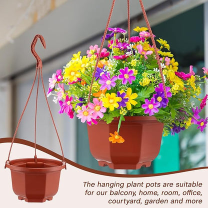 Roshtia 24 Pcs Hanging Plastic Planter Pot with Hook Flower Pots Baskets Hanging Nursery Planter Holder for Outdoor Indoor Plant Garden(Brown,6 Inch)