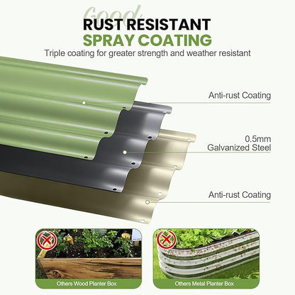G GOOD GAIN Round Raised Garden Bed - 2Pcs 3x3x1ft Galvanized Steel Planter Boxes Outdoor with Rubber Edge Trim | Metal Raised Beds for Gardening Vegetables Flowers Fruits Herbs (Olive Green)