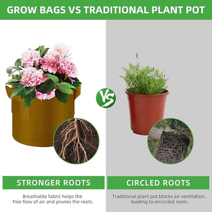 5-Pack 7 Gallon Grow Bags Heavy Duty Thickened Nonwoven Fabric Pots with Handles, Plant Grow Bags for Vegetables/Flower/Plant/Fruits, Brown