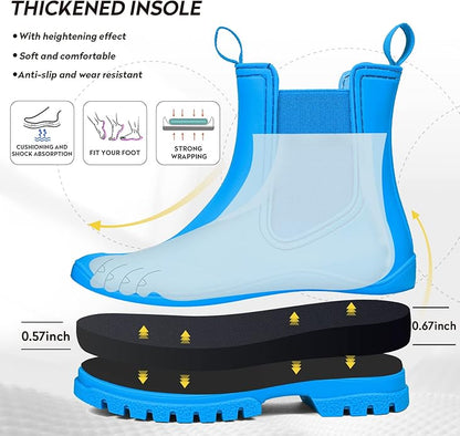 DKSUKO Rain Boots Women Waterproof Chelsea Boots Ankle Garden Shoes for Ladies Rubber Short Rainboots with Removable Comfort Insole for Outdoor Work Deck Mud Boots