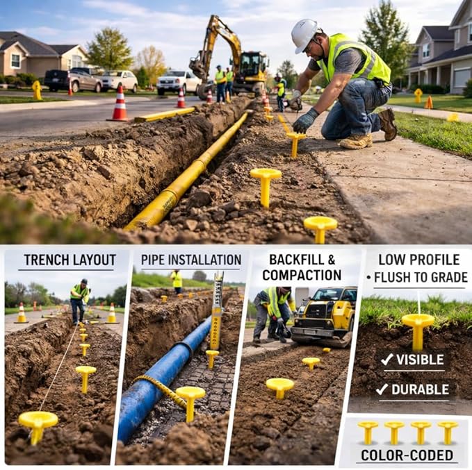 Low Profile Survey Stakes - High-Visibility - Survey Markers Boundary Markers Hi-Vis Garden Stakes (10-Pack (Yellow)