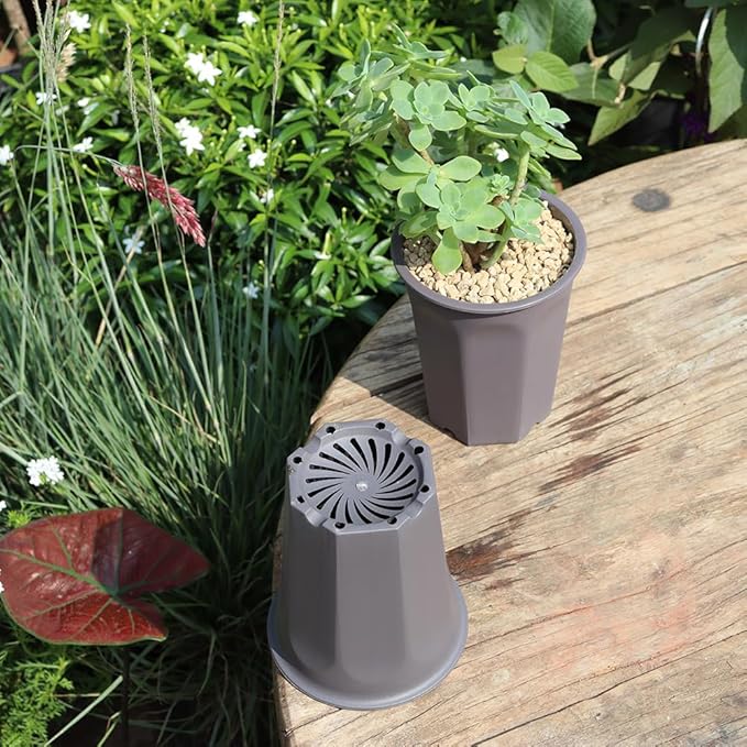 BangQiao 14 Pack 4.40 Inch Plastic Deep Nursery and Seedling Pots, Round Transplant Seed Starter Planter,Gray Color
