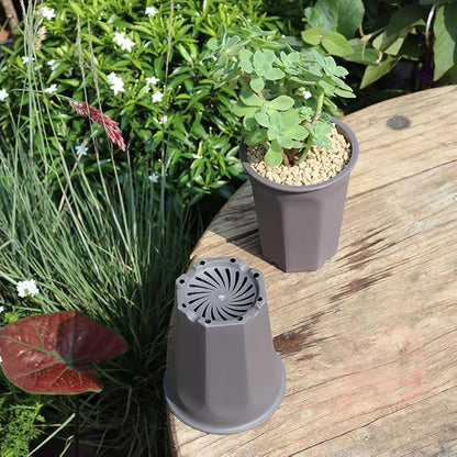 BangQiao 14 Pack 4.40 Inch Plastic Deep Nursery and Seedling Pots, Round Transplant Seed Starter Planter,Gray Color