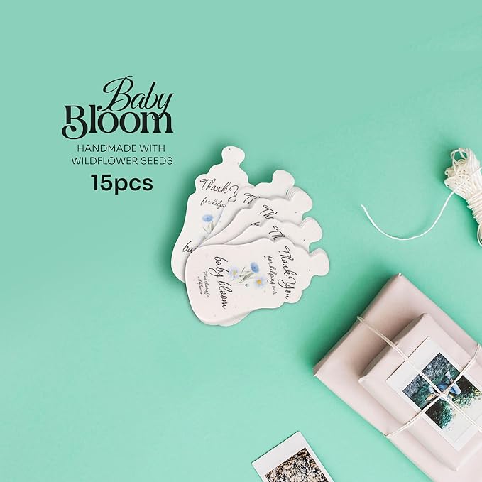 Bottle Shaped Seed Paper – 15Pcs Blue Shower Favors for Guests with Wildflower Seeds, Writable & Plantable, Shower Favor Gifts for Guest