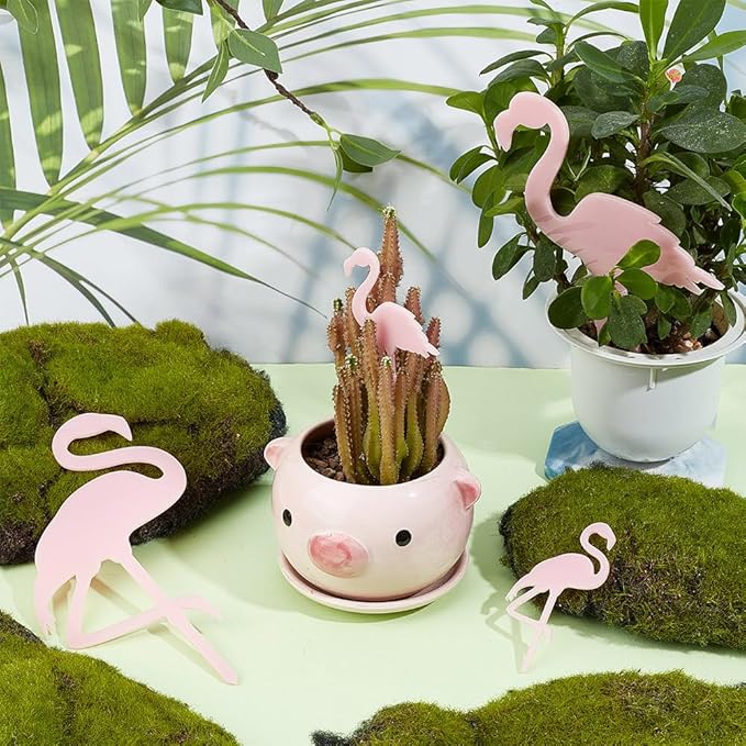 OLYCRAFT 4pcs 4-Style Acrylic Flamingo Plant Stakes Pink Miniature Garden Flamingo Figurines Flamingo Gradient Acrylic Flamingo Statue 3.1~7 Inch Length for Pot Garden Decorations