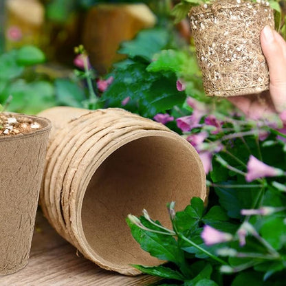 100 Pack 4 Inch Peat Pots, Biodegradable Seed Starter Pots with Drainage Holes for Indoor/Outdoor Gardening, Eco-Friendly Garden Germination Nursery Pots. (50, 4 Inch)