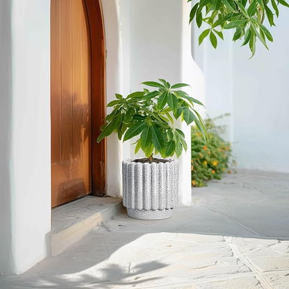 Ceramic Flower Pots - 9.6 Inch Indoor Planter, Decorative Ceramic Plant Pots with Drainage Hole, Fluted Round Large Planter Outdoor, Living Room Decor, Gifts for Women Men, Black and White