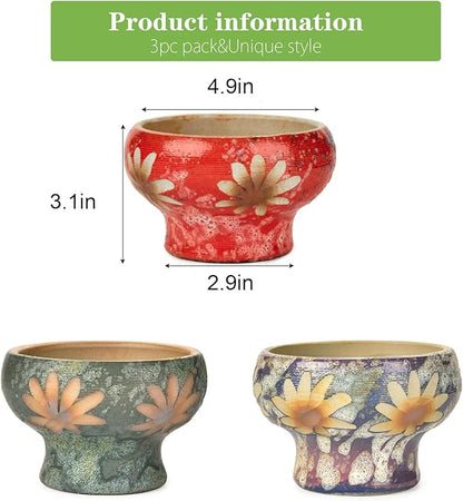 Sungmor Small Succulent Planters Set of 3, Beautiful Hand Crafted Ceramic Plant Pots Cute Cactus Pot, 4.9 Inch Flower Pots for Indoor Plants with Drainage, Desktop Windowsill Home Office Decor Pots