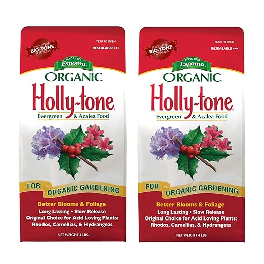 Espoma Organic Holly-Tone 4-3-4 Natural & Organic Evergreen & Azalea Plant Food; 4 lb. Bag; The Original & Best Fertilizer for All Acid Loving Plants Including Rhododendrons & Hydrangeas. Pack of 2
