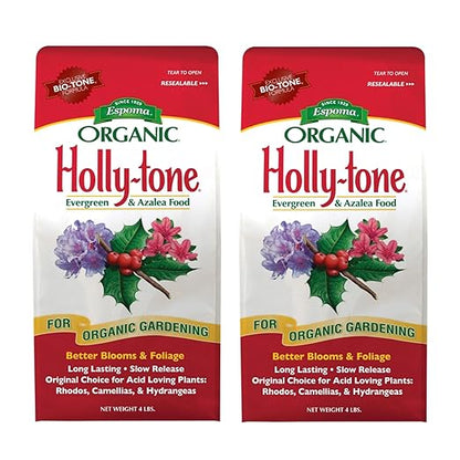 Espoma Organic Holly-Tone 4-3-4 Natural & Organic Evergreen & Azalea Plant Food; 4 lb. Bag; The Original & Best Fertilizer for All Acid Loving Plants Including Rhododendrons & Hydrangeas. Pack of 2