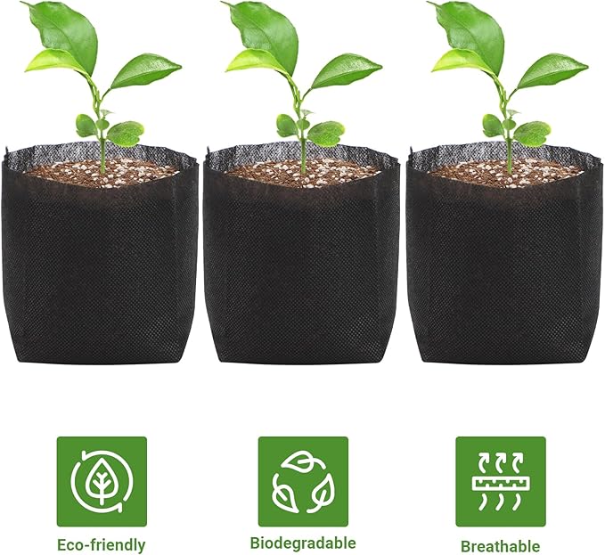 GREANER Plant Grow Bags 6.7x5.7 Inch, Non-Woven Biodegradable Plant Grow Bags for Planting, Fabric Seedling Starter Bags for Vegetable, Flower, Fruit, Saplings Tree, Home Garden Supply