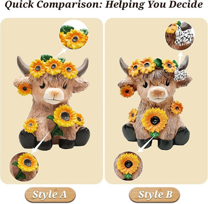 Highland Cow Planter, 4.3 Inch Resin highland cow figurine, Animal Pots With Drain, Cute Cow Planter Pots,Storage Containers For Outdoor Indoor Backyard Balcony Planters Home Garden Decor Gifts