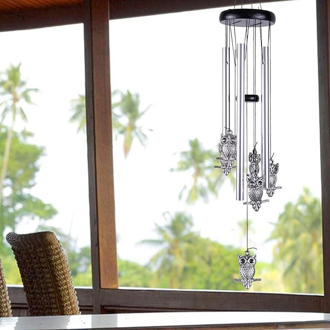 Owl Wind Chimes Outdoor/Indoor Decor - Memorial Wind Bells, Romantic Wind Catcher, Blessing Windchimes Gifts for Mom, Home, Balcony, Yard, Tree, Indoor, Festival Garden Decoration(5 Tubes, 6 Owls)