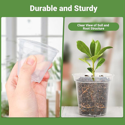 GREANER 60 Pcs Nursery Pots for Plants, 2.4 Inch Small Starter Seed for Seedling, Transparent Plastic Plant Pots with Bonus 20 Plant Labels-Clear