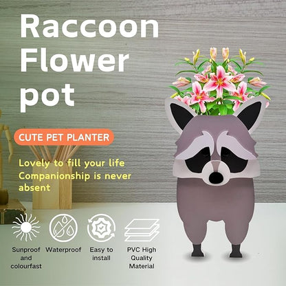 Raccoon Planter Plant Pots,Animal Flower Pot for Indoor/Outdoor,Small Cute PVC Animal Face Shape Plant Container Best for Home Office Garden Decoration Mom Gift