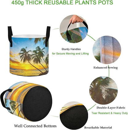 5 Gallon Beautiful Islands Beach Breathable Grow Bag Heavy Duty Planter Pot Containers with Handles for Potato Tomato Fruits Flowers Vegetables