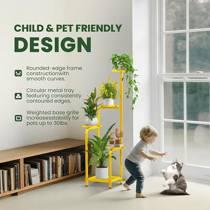 TOSKING 5 Tier Tall Plant Stand Indoor Outdoor, Heavy Duty Corner Shelf for Plants & Decor, Space Saving 3.9FT Metal Flower Pot Stand for Balcony, Garden, Living Room, Patio( Yellow, 5Tier SQ Base)