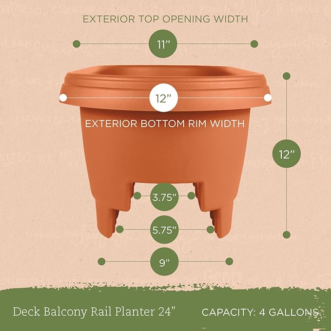 Bloem Deck Balcony Rail Planter: 24" - Terra Cotta