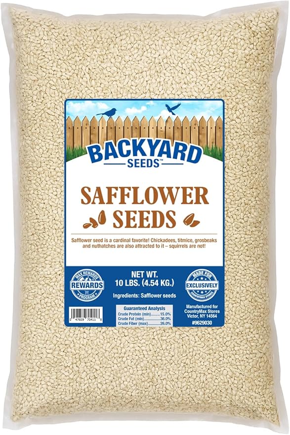 CountryMax Backyard Seeds Safflower for Birds 10lbs - Premium Cardinal Bird Seed for Outside Feeders, Small Bag of Wild Bird Food