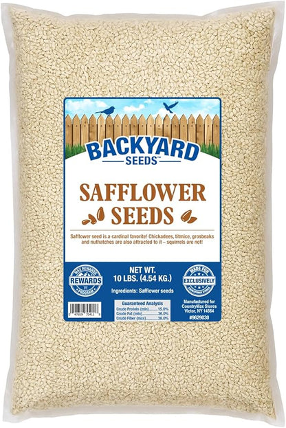 CountryMax Backyard Seeds Safflower for Birds 10lbs - Premium Cardinal Bird Seed for Outside Feeders, Small Bag of Wild Bird Food