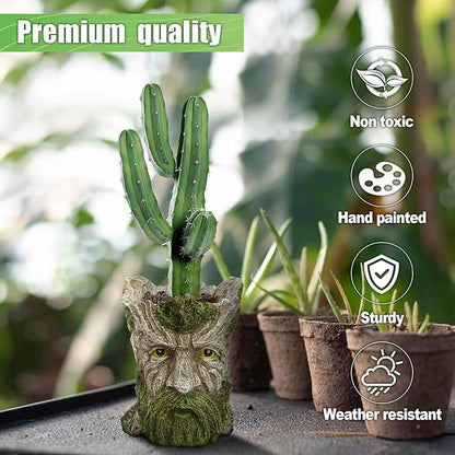 Face Planter - Unique Old Man Tree Face Planters for Outdoor Indoor Plants with Drainage Hole, Funny Plant Pots for Succulents - Creative Flower Pots as Gifts for Women and Men (Green Man)