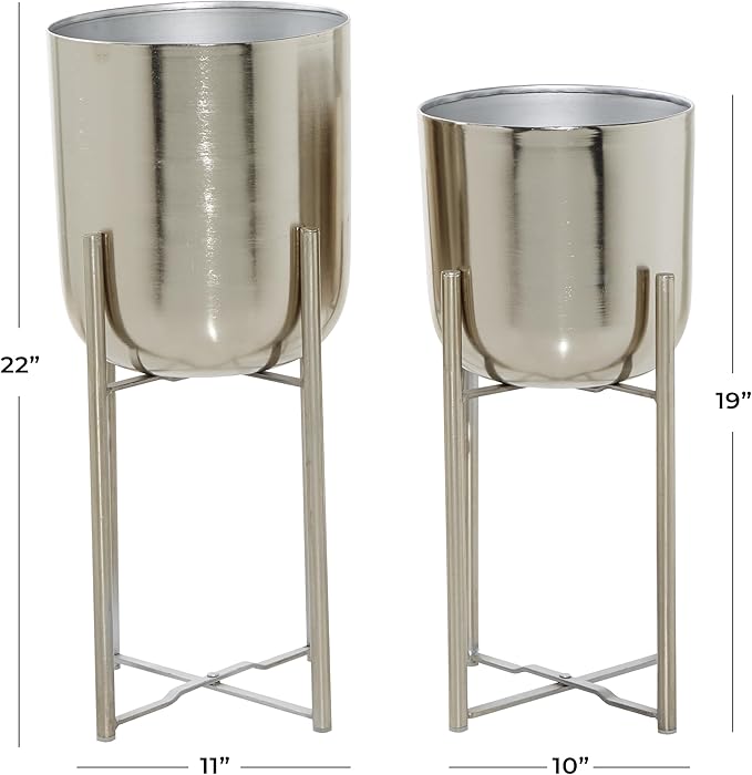 Deco 79 Metal Indoor Outdoor Planter Deep Recessed Dome Large Planter Pot with Removable Stand, Set of 2 Planters 19", 22"H, Silver