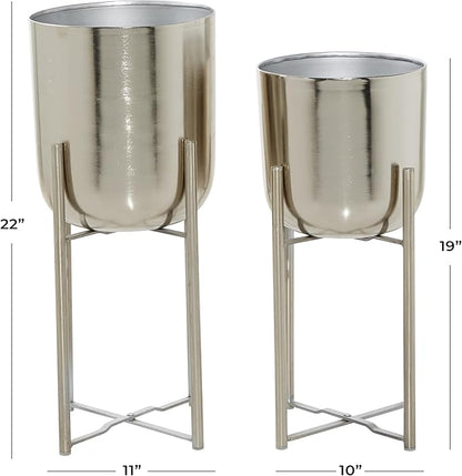 Deco 79 Metal Indoor Outdoor Planter Deep Recessed Dome Large Planter Pot with Removable Stand, Set of 2 Planters 19", 22"H, Silver