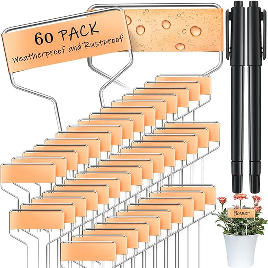 Moxweyeni 100 Pcs Metal Garden Tags Plant Labels for Garden Waterproof Plant Markers with 2 Permanent Pen Planting Nursery Tags Reusable Labels Stake for Plants (Copper,4 Inch)
