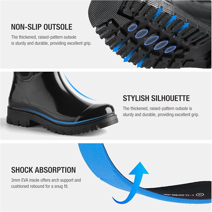 HISEA Ankle Rain Boots for Women Waterproof Chelsea Short Rubber Garden Shoes for Ladies Lightweight Fashion