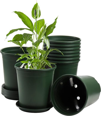 Fasmov 10PCS 1 Gallon Durable Nursery Pot Garden Flower Pots Nursery Plant Container Kit with 10 Pcs Matching Pallets